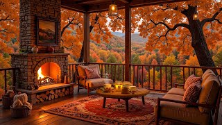 Tranquil Autumn Jazz At The Mountain Cabin  Cozy Fireplace Ambience  Soft Jazz For Study And Focus