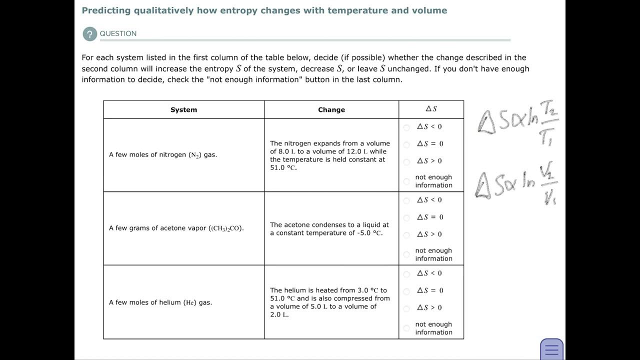 Aleks Predicting qualitatively how entropy changes with temperature and