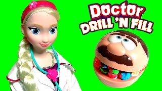 Play Doh Doctor Drill N Fill With Nurse Elsa Playing Dentist  Juego De Dentista Medico Disney Frozen