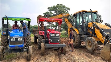 JCB 3DX Backhoe Mud Loading Work With Mahindra DI Tractor VS Sonalika DI Tractor Trolley | Jcb Dozer