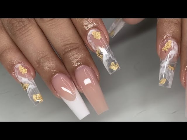 Acrylic Marble With Gold Flake, Nails Tutorial