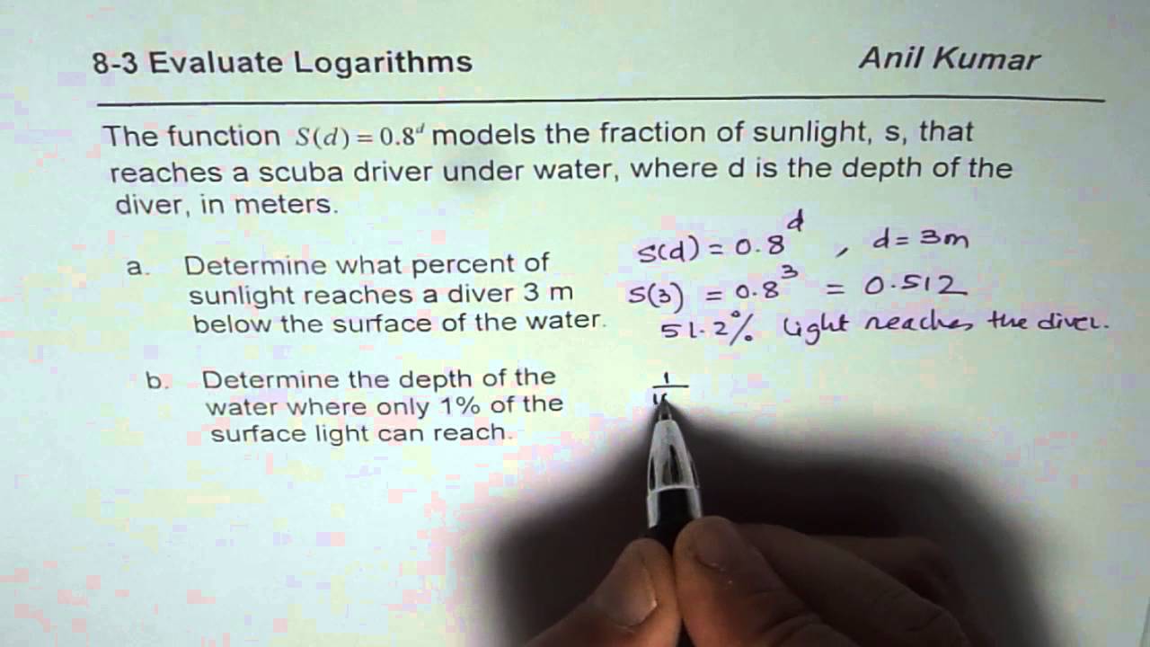 Percent Sunlight in Ocean Depth Logarithmic Application
