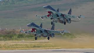 СУ-35С взлёт парой+переговоры Sukhoi SU-35S pair take off+ATC