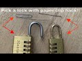 How to pick a combination lock with a paper clip / sewing needle life hack