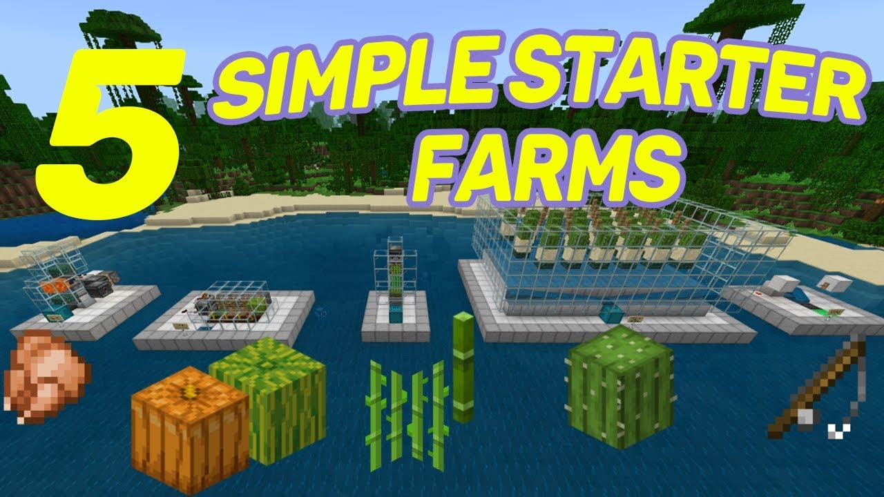 Minecraft Bedrock | 5 Simple Starter Farms *EASY* - YouTube