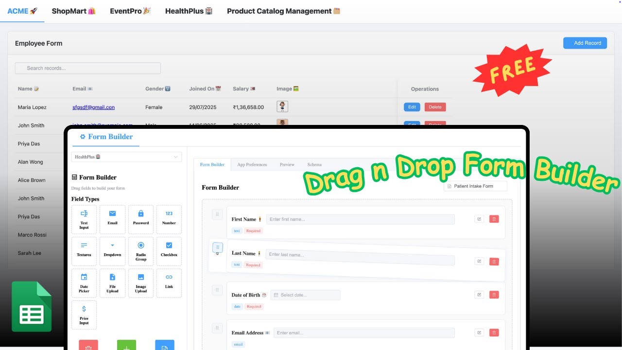 ๐ Free Drag-n-Drop Form Builder + CRUD App with Google Sheets & Apps Script