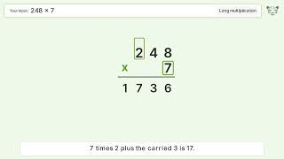 248 x 7 Long Multiplication - Step-by-Step