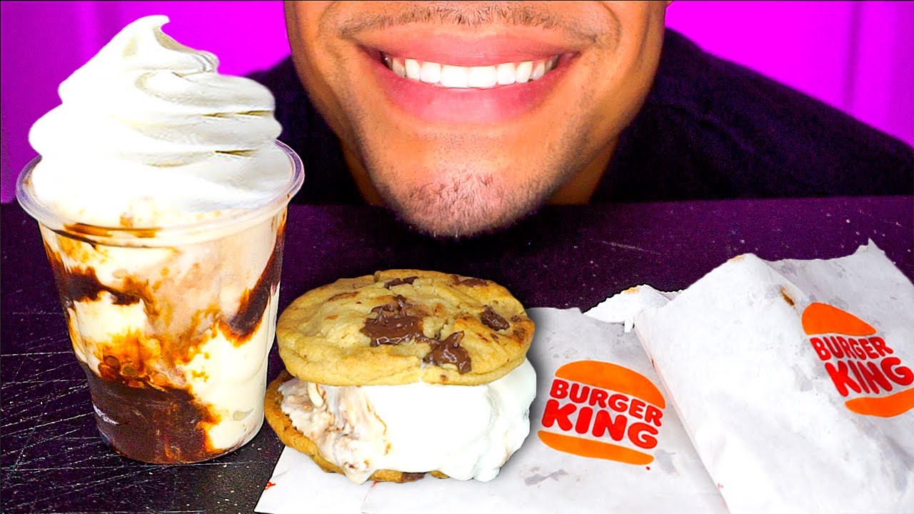 BURGER KING ICE CREAM SANDWICHES EATING CHOCOLATE CHIP COOKIES BIG