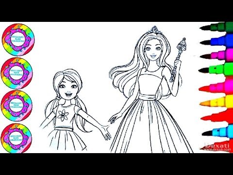 Download Coloring Pages Barbie N' Chelsea on their Rainbow dress Drawing to color for Kids, Girls by Mum