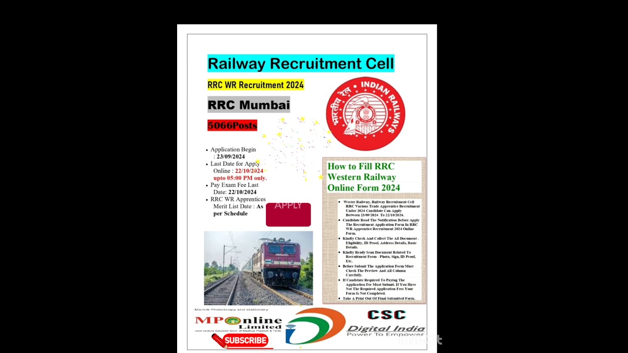 *Railway Bharti*RRC Mumbai notification 2024 5066 post available