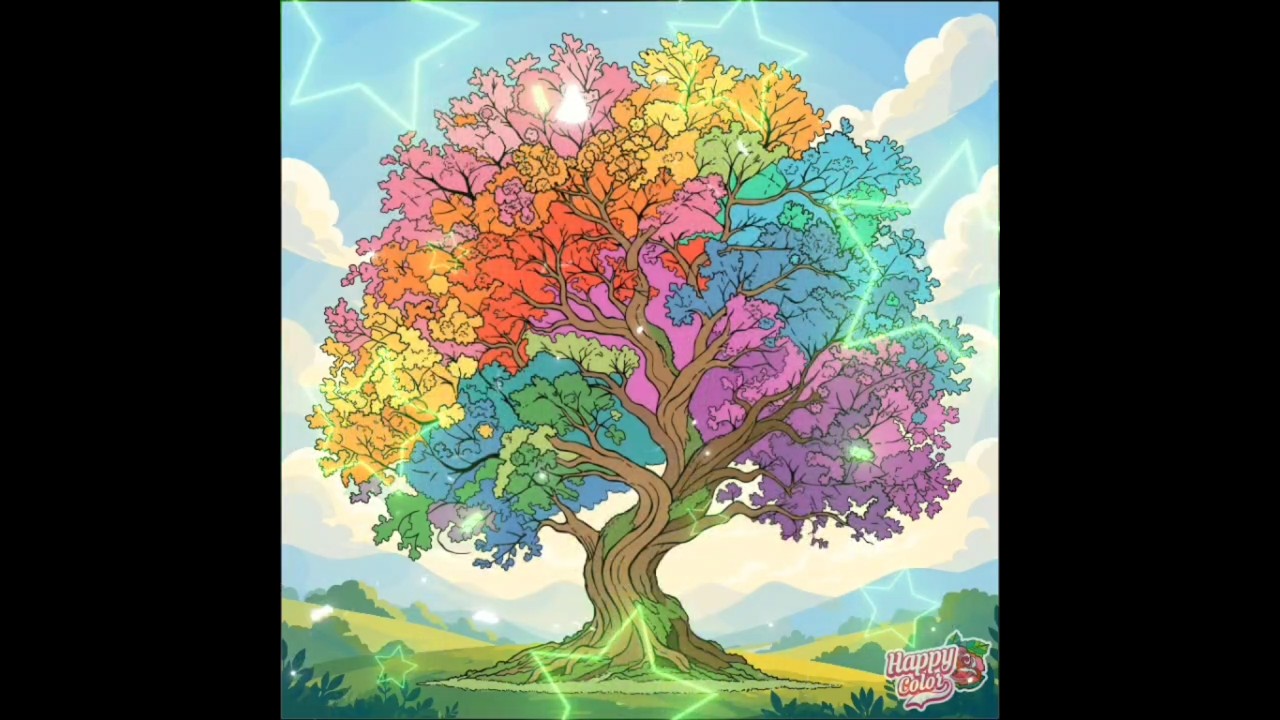 Colour with me a colourful tree in Happy Colour App. - YouTube