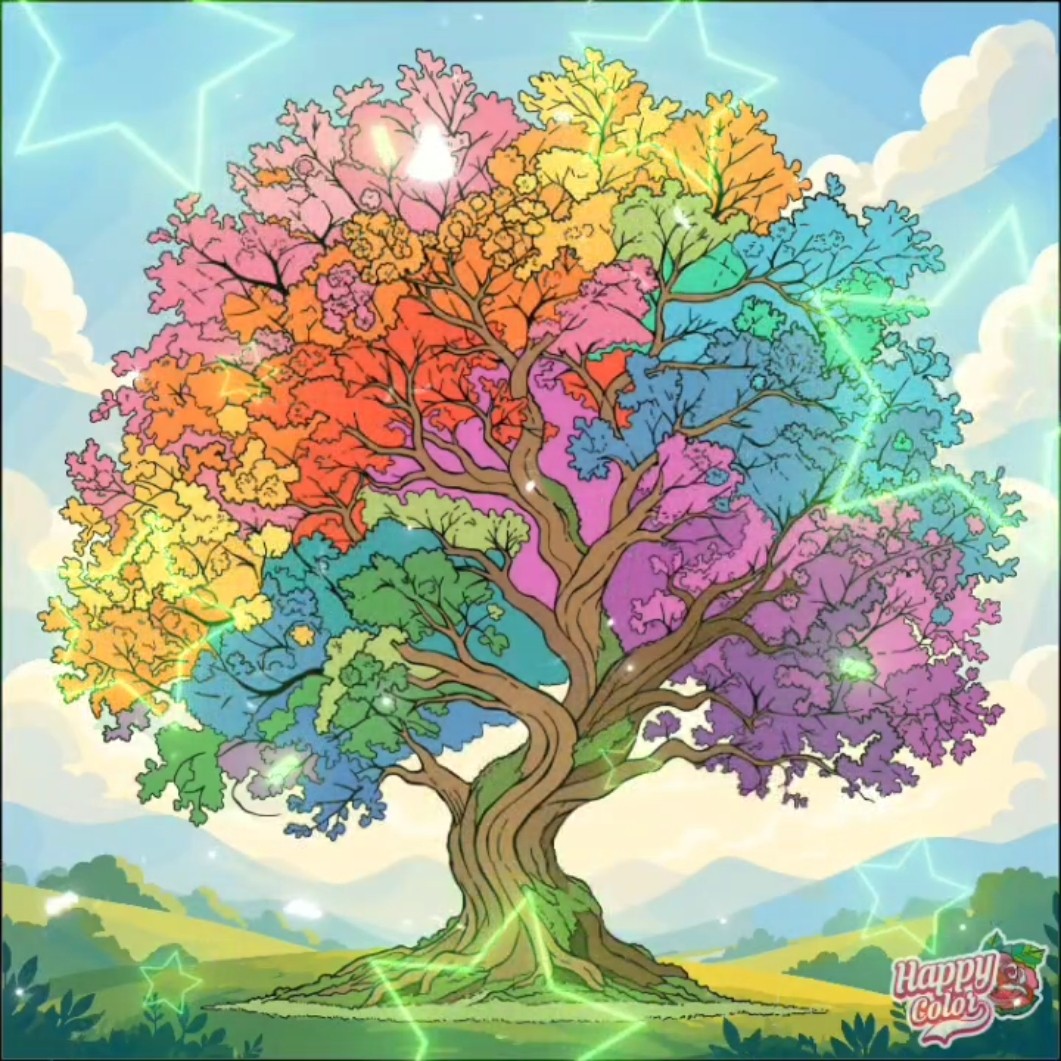 Colour with me a colourful tree in Happy Colour App. - YouTube