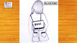 Rose Blackpink | تعليم رسم بنت كيوت بالرصاص خطوه بخطوه للمبتدئين بطريقة سهلة | رسم بنات