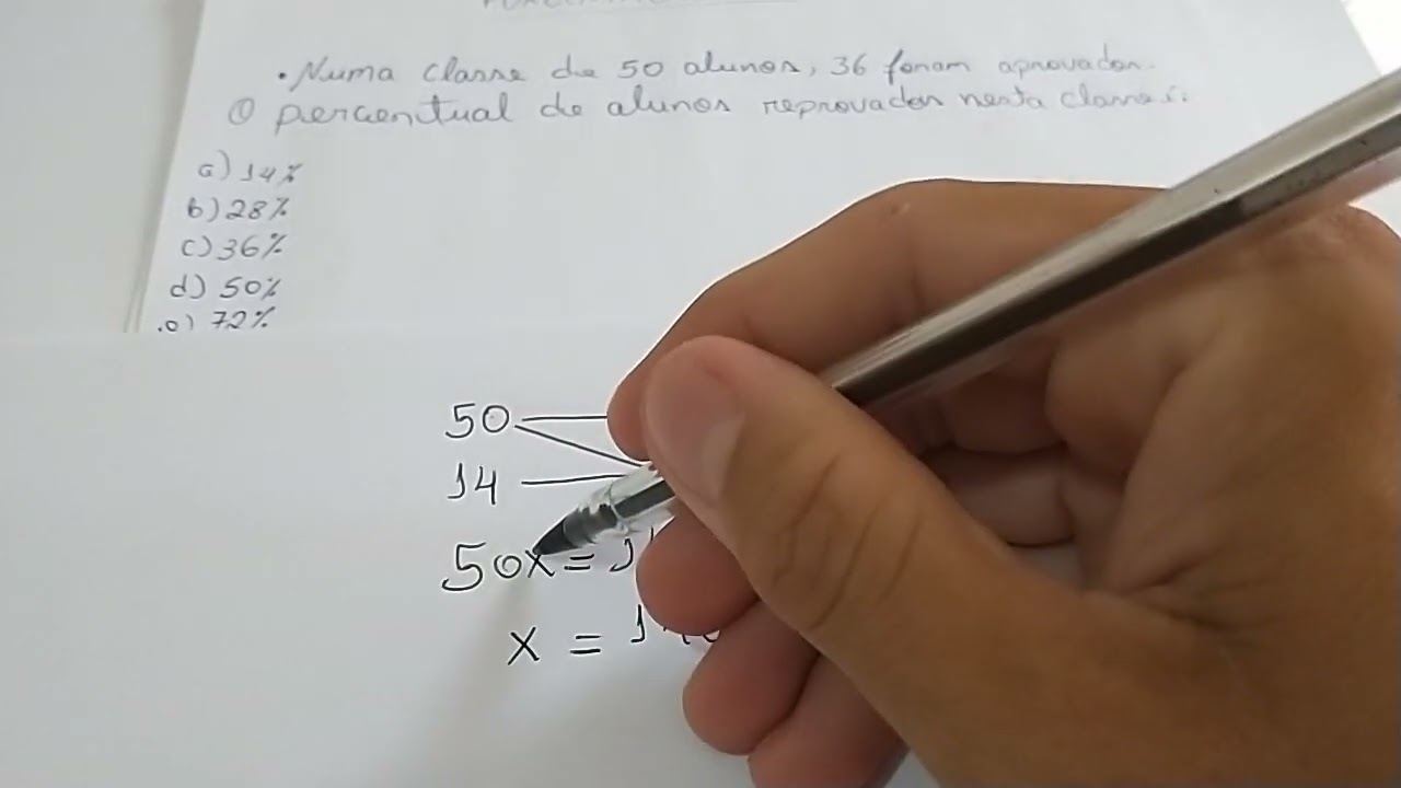 Numa classe de 50 alunos, 36 foram aprovados. O percentual de alunos  reprovados nesta classe é: 