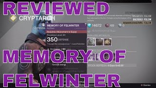 DESTINY: MEMORY OF FELWINTER  ARTIFACT - FULL REVIEW - RISE OF IRON ARTIFACTS - wombo combo glory