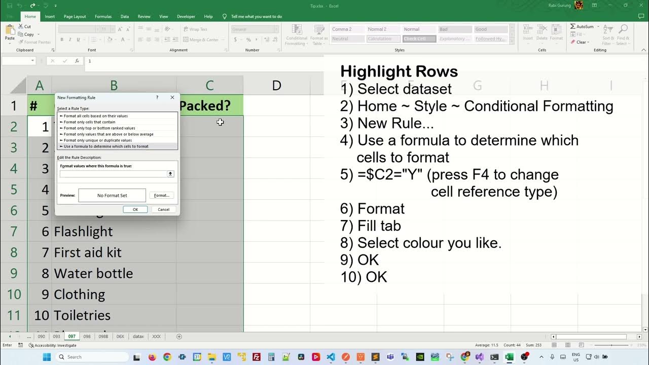 conditional-formatting-for-entire-row-based-on-data-in-one-cell-excel