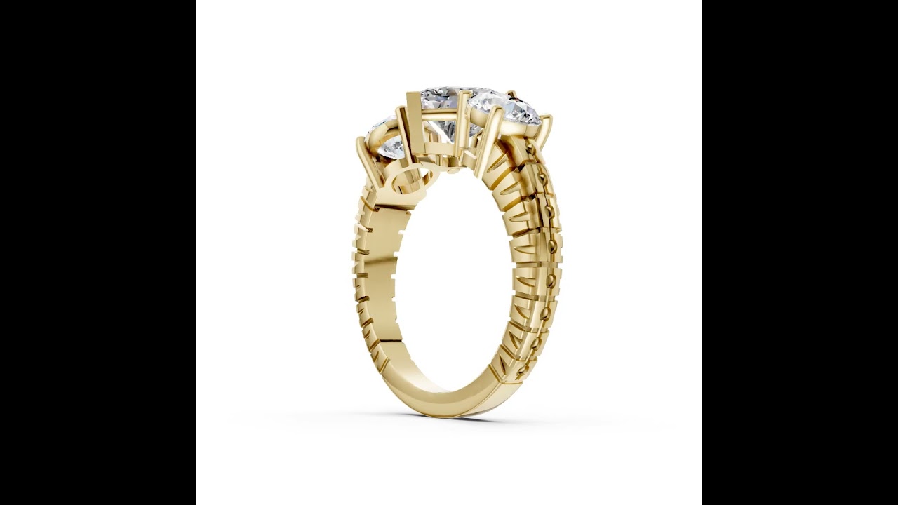 Heart Cut Three-Stone With Ribbed Textured Band Ring