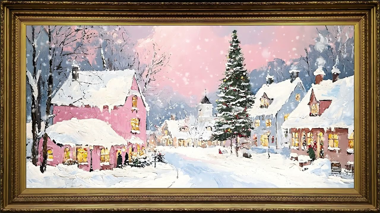 Snowy Valentine Winter, Vintage Oil Painting | Framed TV Art Screensaver with Calm Music