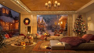 Warm Winter Ambience in Cozy Bedroom  Christmas Jazz 2024 with Fireplace, Snowfall for Relax, Sleep