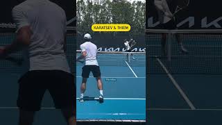 Aslan Karatsev testing the volleys of Dominic Thiem   #tennis