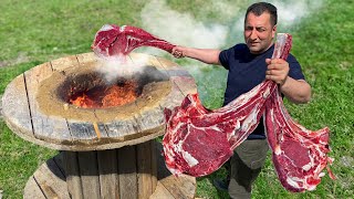 Ribeye Steak Cooked In An Improvised Tandoor From An Old Cable Drum