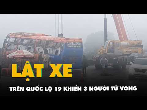 Scene of bus rollover on National Highway 19 in Gia Lai province, 3 dead