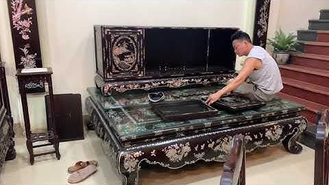 SẬP GỤ TỦ CHÈ LIÊN CHI KHẢM ỐC ĐẸP - Bàn Ghế Cổ Xưa - Bàn Ghế Đẹp - Tràng Kỷ Xưa - Tủ Trưng Bày Xưa