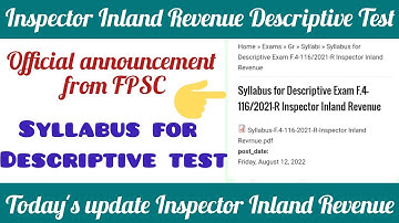 Syllabus of Descriptive test Inspector Inland Revenue| Official Announcement FPSC | GK with Engineer
