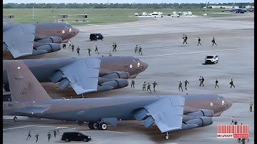 Emergency Takeoff Alert! US Air Force B-52 Bomber Pilots and Crews Rush at Full Speed