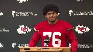 Chiefs 2nd round pick Kingsley Suamataia talks at rookie minicamp in Kansas City