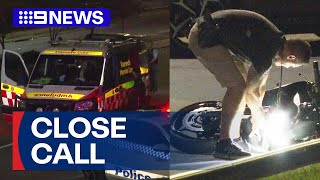 Motorcyclist survives dramatic crash during Sydney police pursuit | 9 News Australia