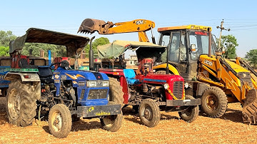 JCB 3dx Xpert Backhoe Mahindra Swaraj Eicher Tractor Stuck in Compost Mud Over Loading Trolley | Jcb