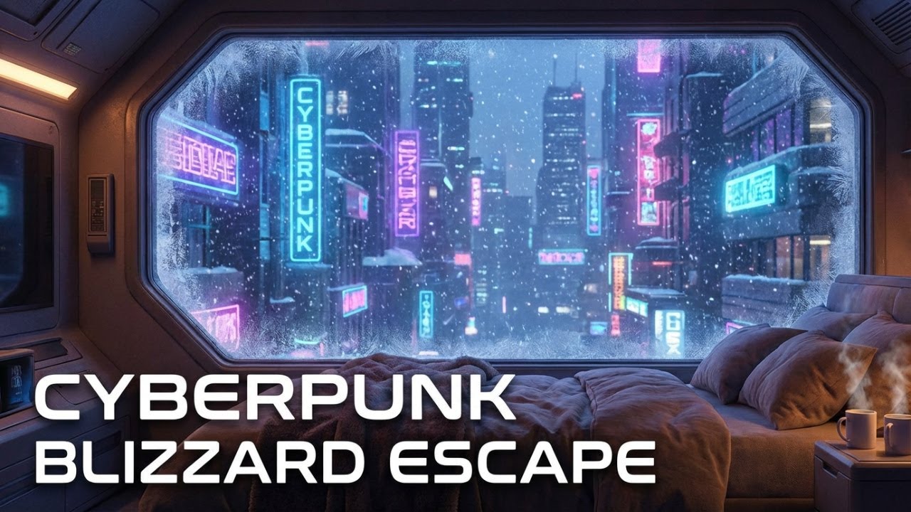 Futuristic City Snowfall | 4K Neon Ambience for Focus & Rest