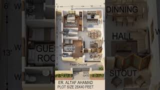 25x40 Feet Modern Home Design ||2 BHK Ground Floor Plan|| Designed By Er. Altaf Ahamad #shorts