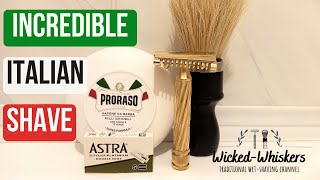 Incredible Italian shave - Proraso white, Fatip Open Comb Slant, Omega 10098