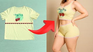 [DIY] how I recycled a t-shirt and panties into a shorts outfit for summer. 13 minutes save $66