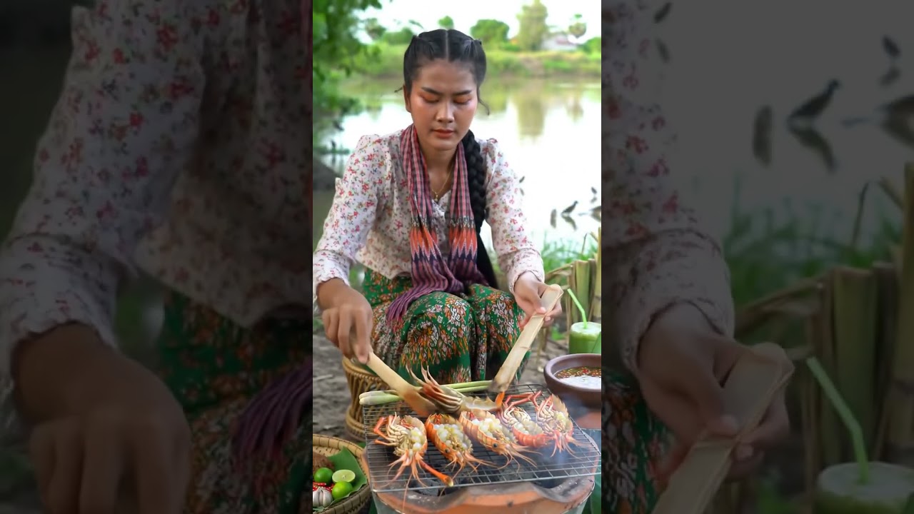 Survival Cooking in the Jungle: Spicy Grill Matin Shrimps Over Fire!🔥🌿 
