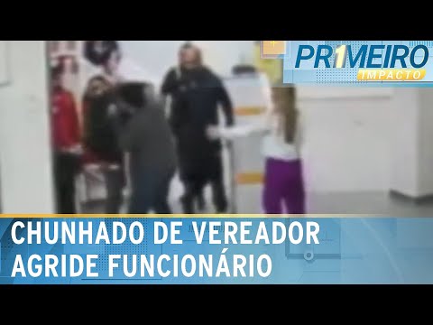 Video cunhado-de-vereador-de-sao-vicente-sp-agride-porteiro-de-hospital-primeiro-impacto-28-05-24