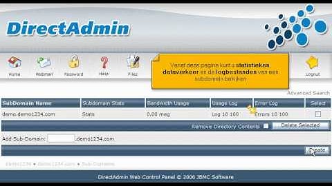 Een subdomein aanmaken in Direct Admin.