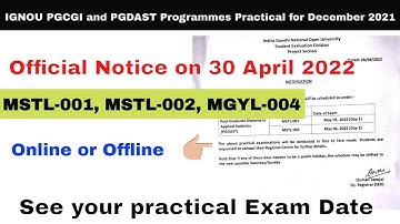 IGNOU PGCGI and PGDAST Programmes Practical for December 2021 | IGNOU practical 2022