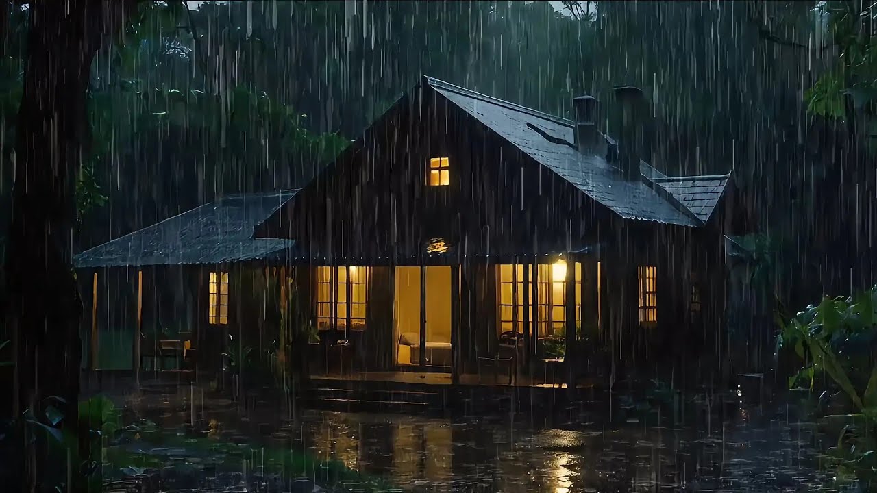 Heavy Rain at a Hidden Forest Cabin 🌧️ Cozy Night Ambience for Deep ...