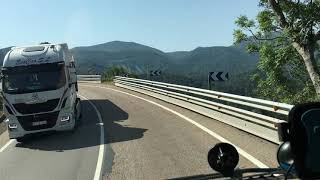 Driving truck on dangerous road in Spain.