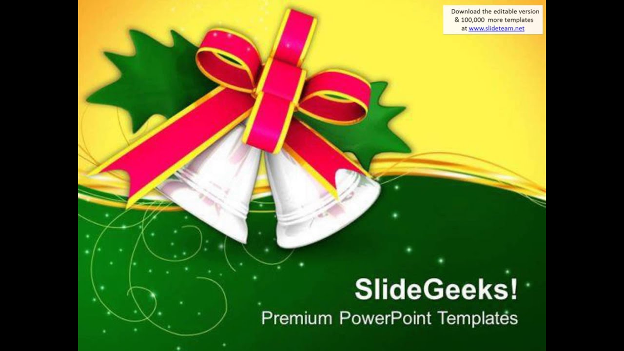 silver bells with pink bow and green leaf powerpoint templates ppt pink and green powerpoint templates