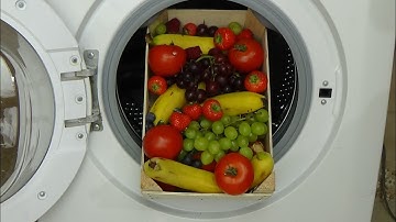 Experiment - test, fruit in a washing machine - fruit juice by centrifuge in washer, movie #81