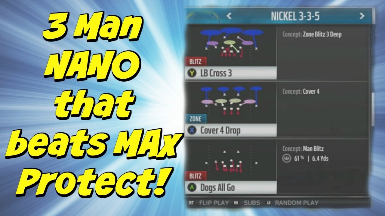3 Man Nano VS MAX PROTECT!! | Madden 17 Nano Blitz | Nickel 3-3-5 Lb cross | Madden 17 defense Tips