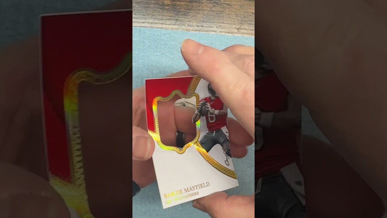 The making of a Baker Mayfield NFL shield relic card ￼