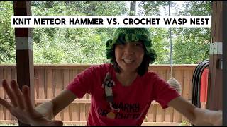 Practicing crochet & knit meteor hammer skills against my crochet wasp nest