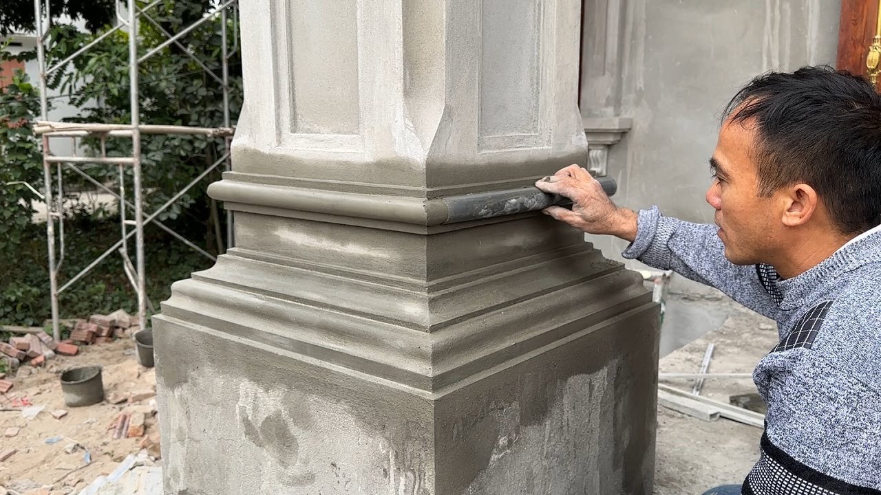 Technique Construction Rendering Sand And Cement To The Column Foot ...