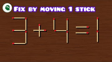 Move only 1 stick to make equation correct, Matchstick puzzle