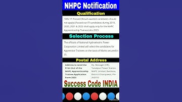 NHPC Apprentice Recruitment 2023 | NHPC Recruitment 2023 #successcodeindia #trending #viral #shorts